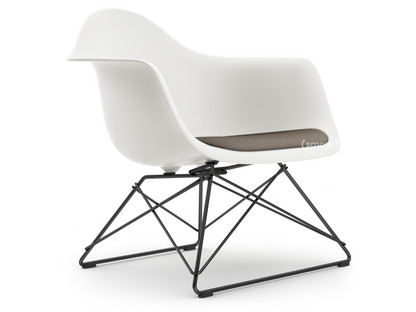 Eames Plastic Armchair RE LAR Blanc|Coussin d'assise  gris chaud / marron marais|Revêtement basic dark