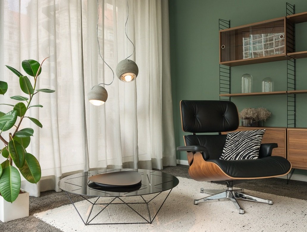 Concept couleur tons verts et matériaux brutes - touche d'exotisme