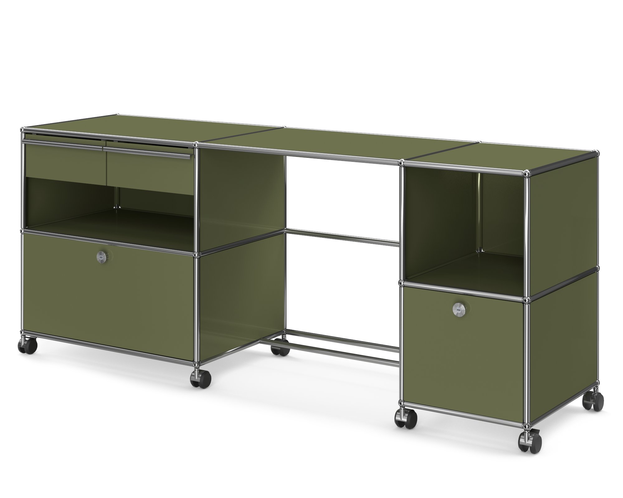 Bureau USM Haller Type 3, Vert olive RAL 6003, Souples pour sols durs ...