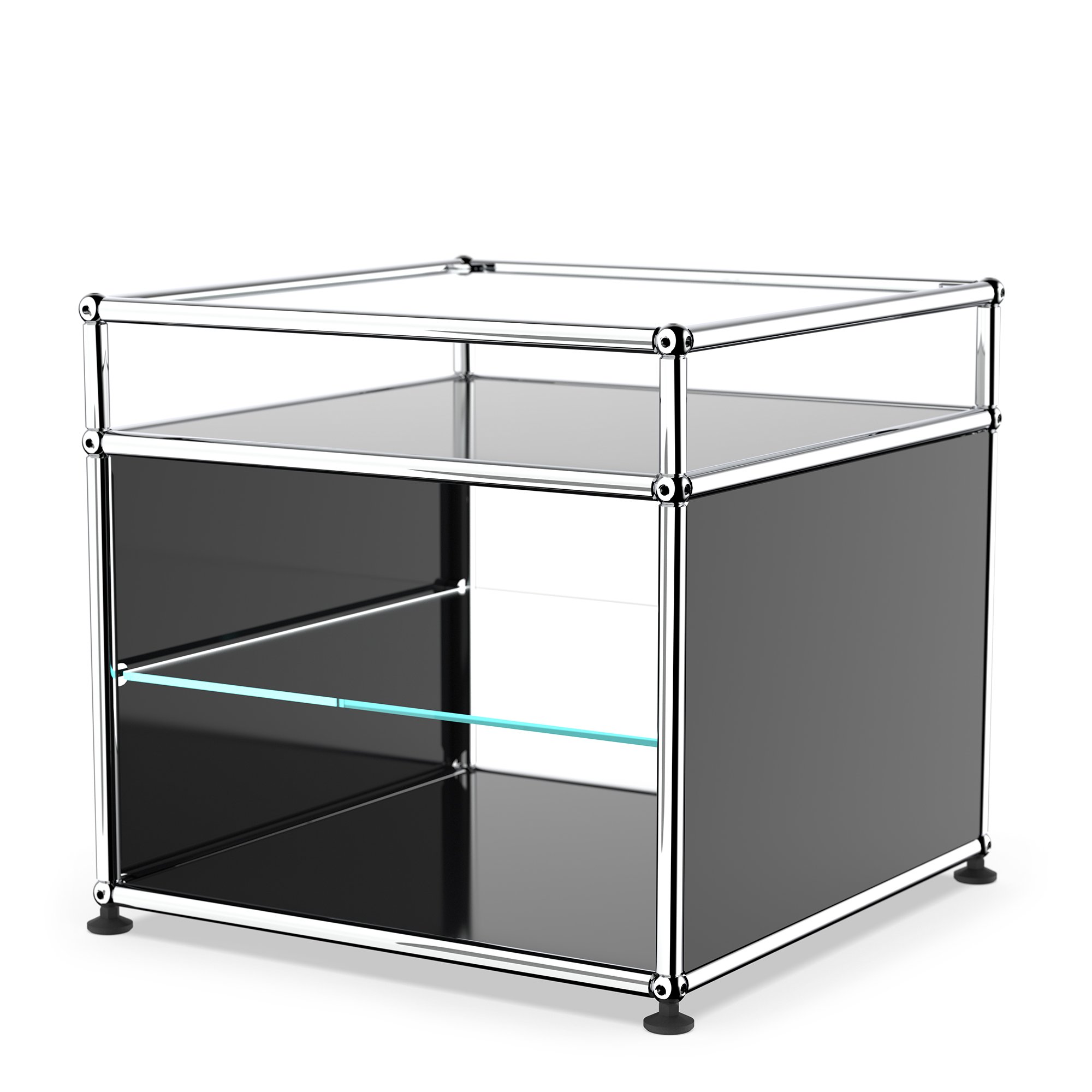 USM Haller table d'appoint et étagère verre, Noir graphite RAL 9011 ...