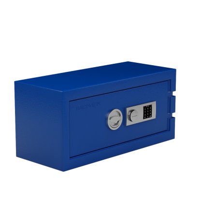 Coffre-fort Balzsafe CONNECT pour étagères USM Haller, 75 cm x 35 cm x 35 cm, Bleu gentiane RAL 5010, Serrure électronique à combinaison avec clé de réinitialisation