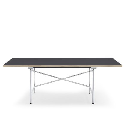Table Eiermann 1 M (réglage mécanique de la hauteur), Linoleum charbon de bois (Forbo 4175) avec bords en chêne, 200 x 90 cm, Chromé