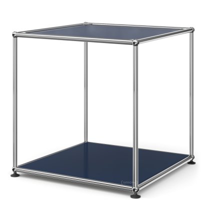 Table d'appoint USM Haller 50 haute, Panneau supérieur en verre laqué, panneau inférieur en métal, Bleu acier RAL 5011