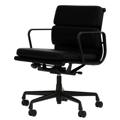Soft Pad Chair EA 217, Aluminium finition époxy noir foncé, Cuir Standard nero, Plano nero
