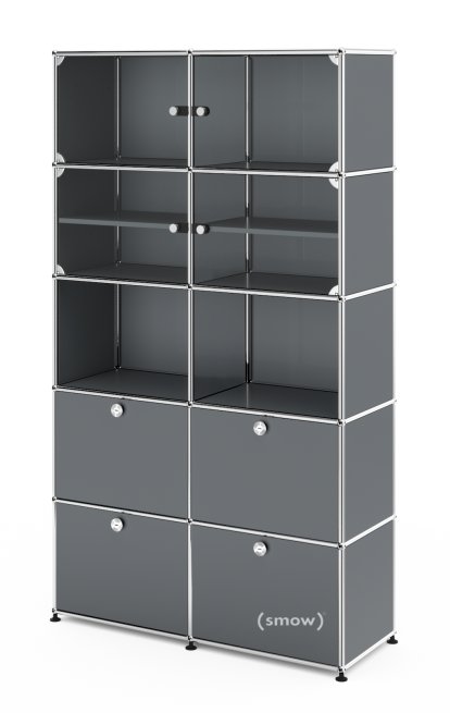 Vitrine USM Haller, H 179 x L 103 x P 38 cm, Gris moyen RAL 7005, Tous les compartiments avec serrures