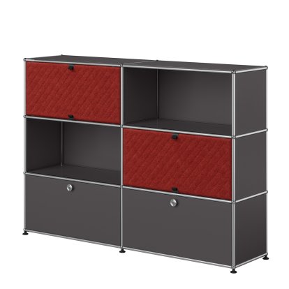 Buffet haut USM Haller L avec deux Soft Panels USM Haller, diagonale, Anthracite RAL 7016, Rouge
