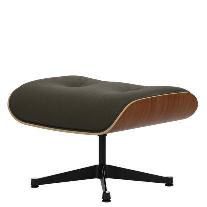 Eames Lounge Chair Ottoman, Noyer naturel, Cuir Premium F kaki, Aluminium poli, côtés noirs