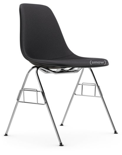 Eames Plastic Side Chair DSS / DSS-N, Noir profond  , Rembourrage intégral, Gris foncé, Sans liaison de rangée (DSS-N)