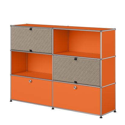Buffet haut USM Haller L avec deux Soft Panels USM Haller, diagonale, Orange pur RAL 2004, Taupe