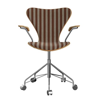 Série 7, siège pivotant 3117 / 3217, rembourrage avant, Avec accotoirs, Bois laqué clair, Cerisier laqué clair, 002 - Terre cuite / beige, Chromé
