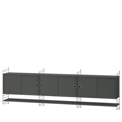 Étagère murale String System avec 3 armoires suspendues, Gris foncé, Gris foncé
