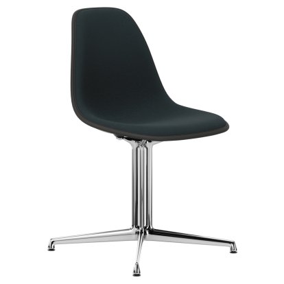 Eames Plastic Side Chair DSL, Noir profond, Rembourrage intégral, Pétrole / marron marais, Aluminium poli