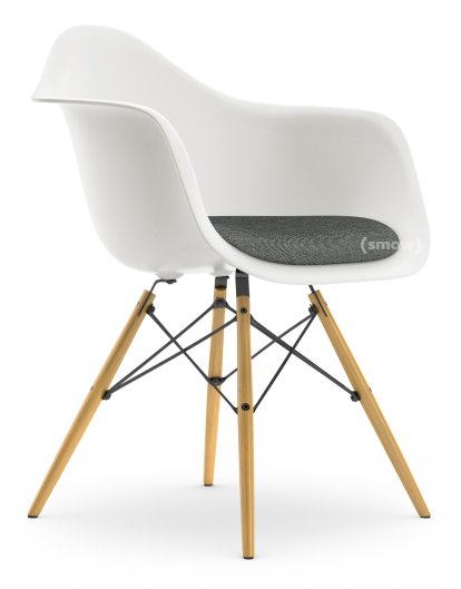 Eames Plastic Armchair RE DAW, Blanc non-RE, Avec coussin d'assise, Nero / ivoire, Version standard - 43 cm, Frêne tons miel