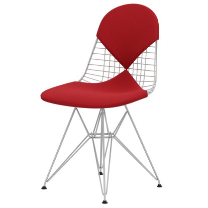 Chaise Wire Chair DKR, Revêtement thermolaqué blanc, Coussin pour assise et dossier (Bikini), Hopsak rouge / rouge coquelicot
