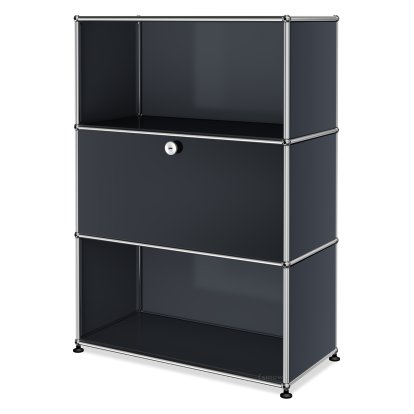 Meuble haut Highboard M USM Haller, personnalisable, Anthracite RAL 7016, Ouvert, Avec  porte abattante, Ouvert