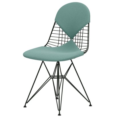 Chaise Wire Chair DKR, Revêtement thermolaqué vert foncé, Coussin pour assise et dossier (Bikini), Hopsak menthe / ivoire