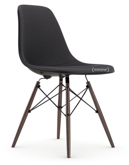 Eames Plastic Side Chair DSW, Noir profond  , Rembourrage intégral, Gris foncé, Version standard - 43 cm, Érable foncé