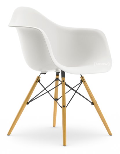 Eames Plastic Armchair DAW, Blanc RE, Sans rembourrage, Sans rembourrage, Version standard - 43 cm, Érable nuance de jaune