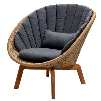 Fauteuil lounge Peacock, Large flat Weave - Natural, Natté - Gris