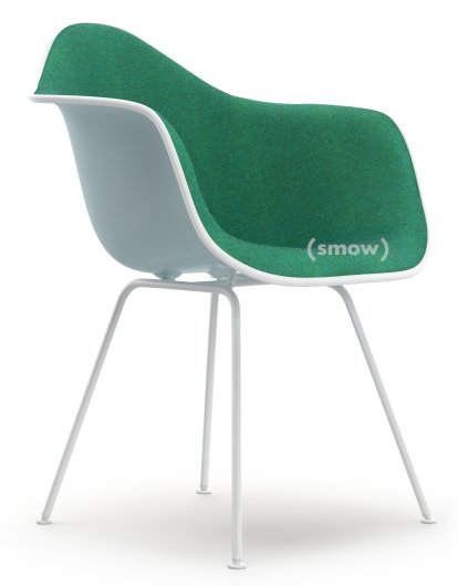 Eames Plastic Armchair DAX, Gris bleuté, Rembourrage intégral, Menthe / forêt, Version standard - 43 cm, Revêtement blanc
