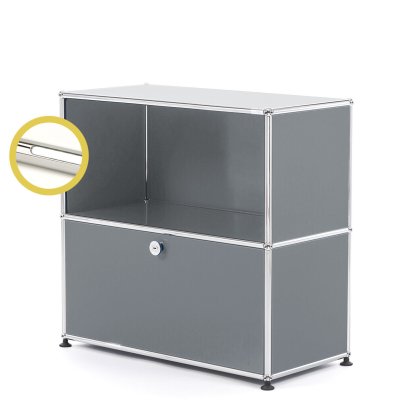 USM Haller E Sideboard M avec éclairage du compartiment, Gris moyen RAL 7005, Blanche froide