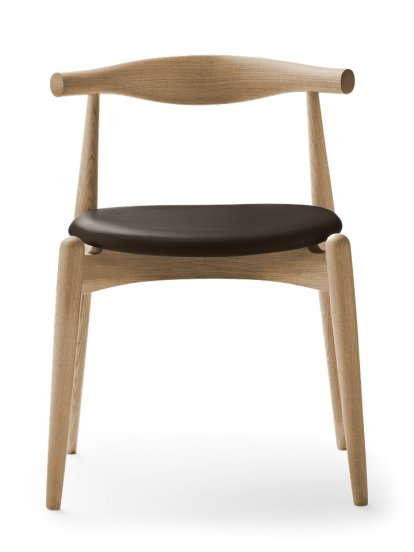 CH20 Elbow Chair, Chêne savonné, Cuir marron