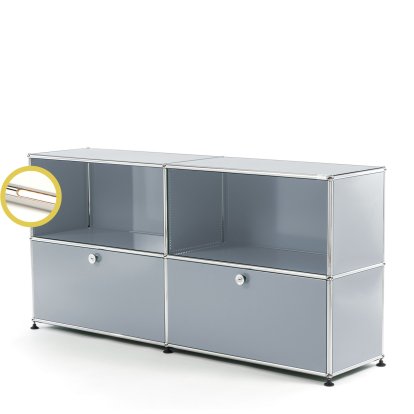 USM Haller E Sideboard L avec éclairage des compartiments, Argent mat USM, Blanche chaude