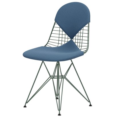 Chaise Wire Chair DKR, Revêtement thermolaqué eames écume de mer verte, Coussin pour assise et dossier (Bikini), Apollo bleu horizon / gris clair