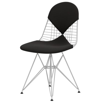 Chaise Wire Chair DKR, Revêtement thermolaqué blanc, Coussin pour assise et dossier (Bikini), Hopsak gris foncé