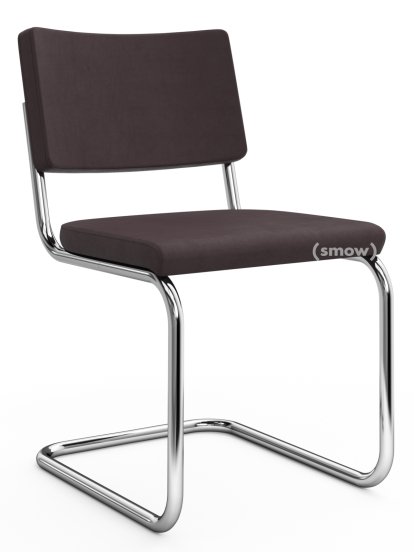 Chaise cantilever S 32 PV Pure Materials, Cuir Nubuk violet, Chromé, Patins en plastique noir avec feutre