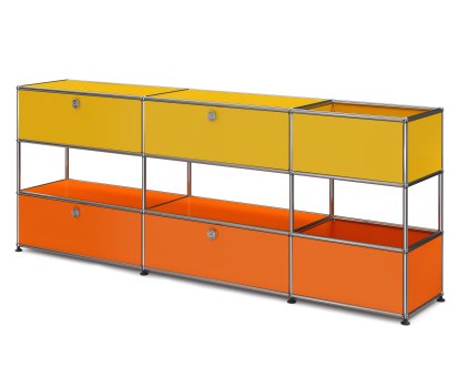 Buffet USM Haller pour enfants L avec boîtes de rangement, Bicolore, Jaune or RAL 1004 - Orange pur RAL 2004, Avec  porte abattante