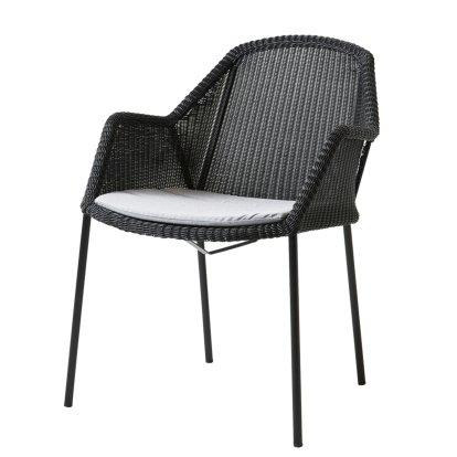 Chaise Breeze, Noir, Avec coussin d'assise, Natté - Gris clair