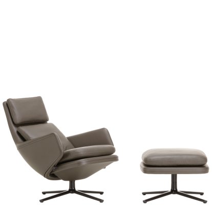 Fauteuil Grand Relax, Avec repose-pieds, Cuir Premium F, gris umbra, Noir basic, 46,5 cm