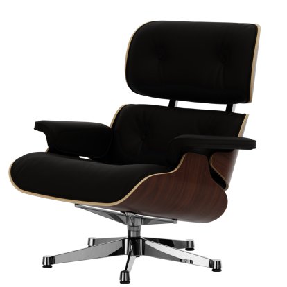 Eames Lounge Chair, Noyer foncé, Cuir Premium F chocolate, 84 cm - Hauteur originale de 1956, Aluminium poli