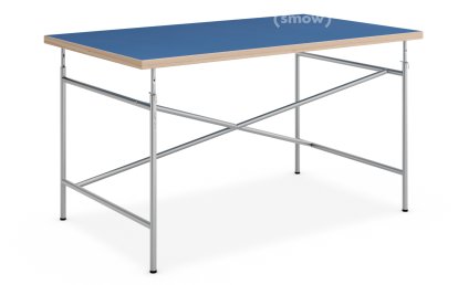 Bureau enfant Eiermann, 120 x 70 cm, Linoleum bleu nuit (Forbo 4181) avec bords chêne, Argent