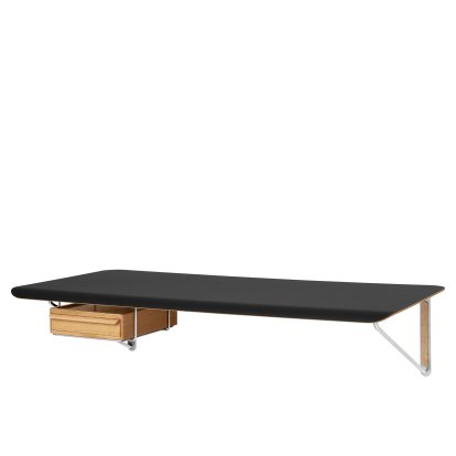 Bureau mural AB019, Stratifié noir, Avec tiroir chêne huilé, à gauche