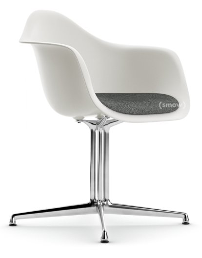 Eames Plastic Armchair RE DAL, Blanc non-RE, Avec coussin d'assise, Nero / ivoire, Aluminium poli, Nouvelle hauteur d'assise (43,0 cm)