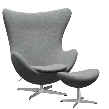 Fauteuil Egg (Oeuf), Hallingdal 65, 116 - Blanc gris, Aluminium satiné et poli, Avec repose-pied