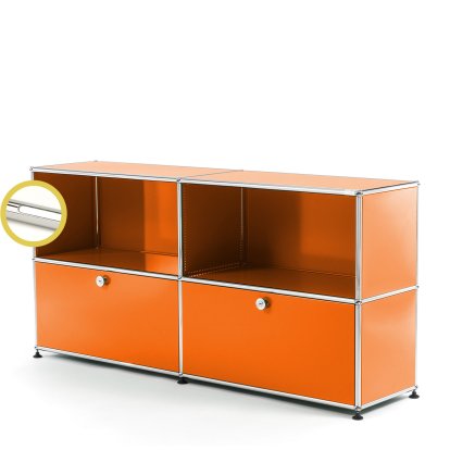 USM Haller E Sideboard L avec éclairage des compartiments, Orange pur RAL 2004, Blanche froide