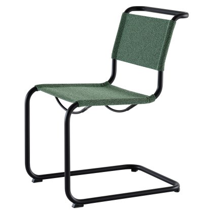 Chaise Cantilever S 33 / S 34 V Tissu, Sans accotoirs, Noir mat revêtu par poudre, Tissu cento malachit - vert foncé, Patins en plastique noir avec feutre