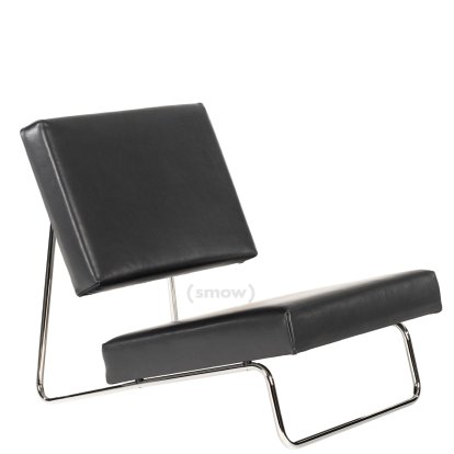 Fauteuil de salon Hirche, Cuir lisse, noir, Chromé, sans repose-pieds