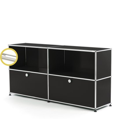 USM Haller E Sideboard L avec éclairage des compartiments, Noir graphite RAL 9011, Blanche froide