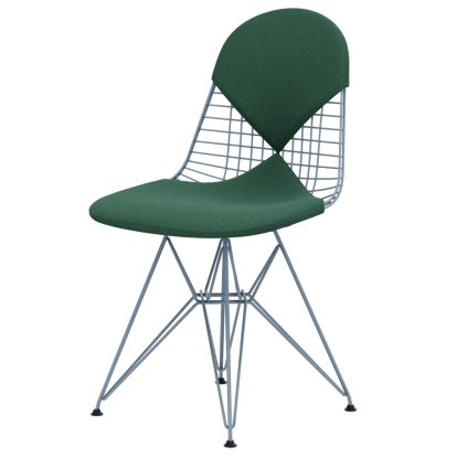 Chaise Wire Chair DKR, Revêtement thermolaqué bleu ciel, Coussin pour assise et dossier (Bikini), Hopsak menthe / ivoire