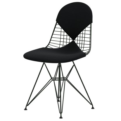 Chaise Wire Chair DKR, Revêtement thermolaqué vert foncé, Coussin pour assise et dossier (Bikini), Apollo carbone / noir