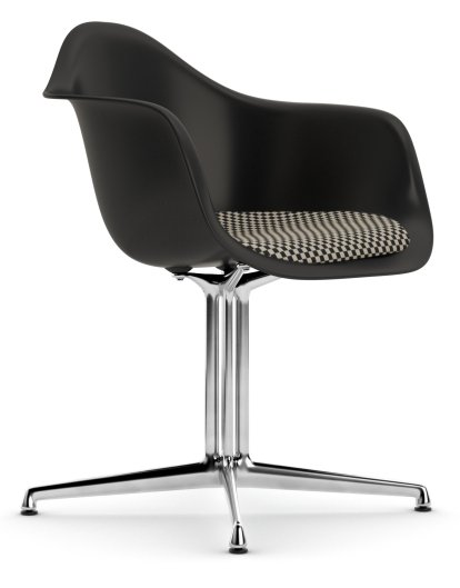 Eames Plastic Armchair DAL, Noir profond  , Avec coussin d'assise, Checker, Aluminium poli, Nouvelle hauteur d'assise (43,0 cm)