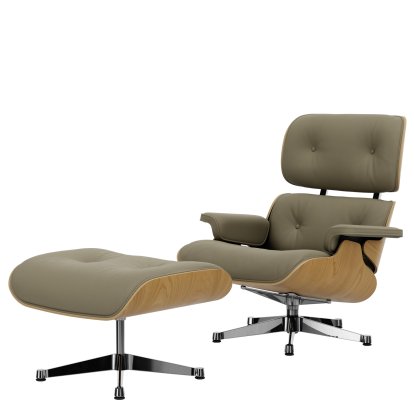 Eames Lounge Chair & Ottoman, Châtaignier naturel, Cuir Premium F sable, 89 cm, Aluminium poli