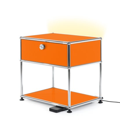Table de chevet USM Haller E avec variateur de lumière, Orange pur RAL 2004