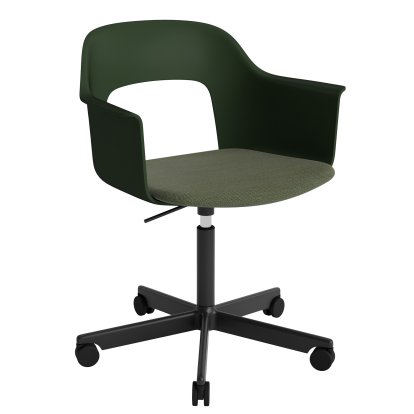 Chaise pivotant Layout 243 avec accoudoirs et assise rembourrée, Vert bouteille / Mode 072, Aluminium thermolaqué noir 