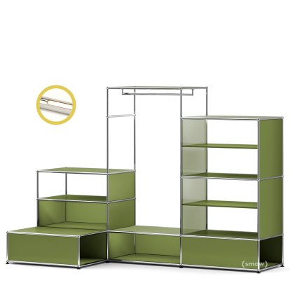 Penderie-présentoir USM Haller XL avec éclairage, Vert olive RAL 6003