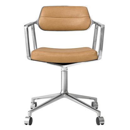 Chaise pivotante Swivel 453, Poli, Piétement à roulettes, Cuir chameau